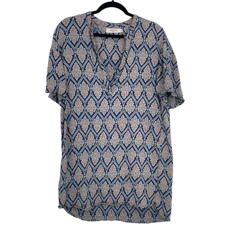 Nice Things By Paloma S Womens Geometric Print Bohemian V-Neck Mini Dress Medium